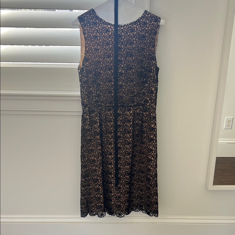 Oscar de la Renta Sleeveless Black Lace Overlay Dress with Nude Lining